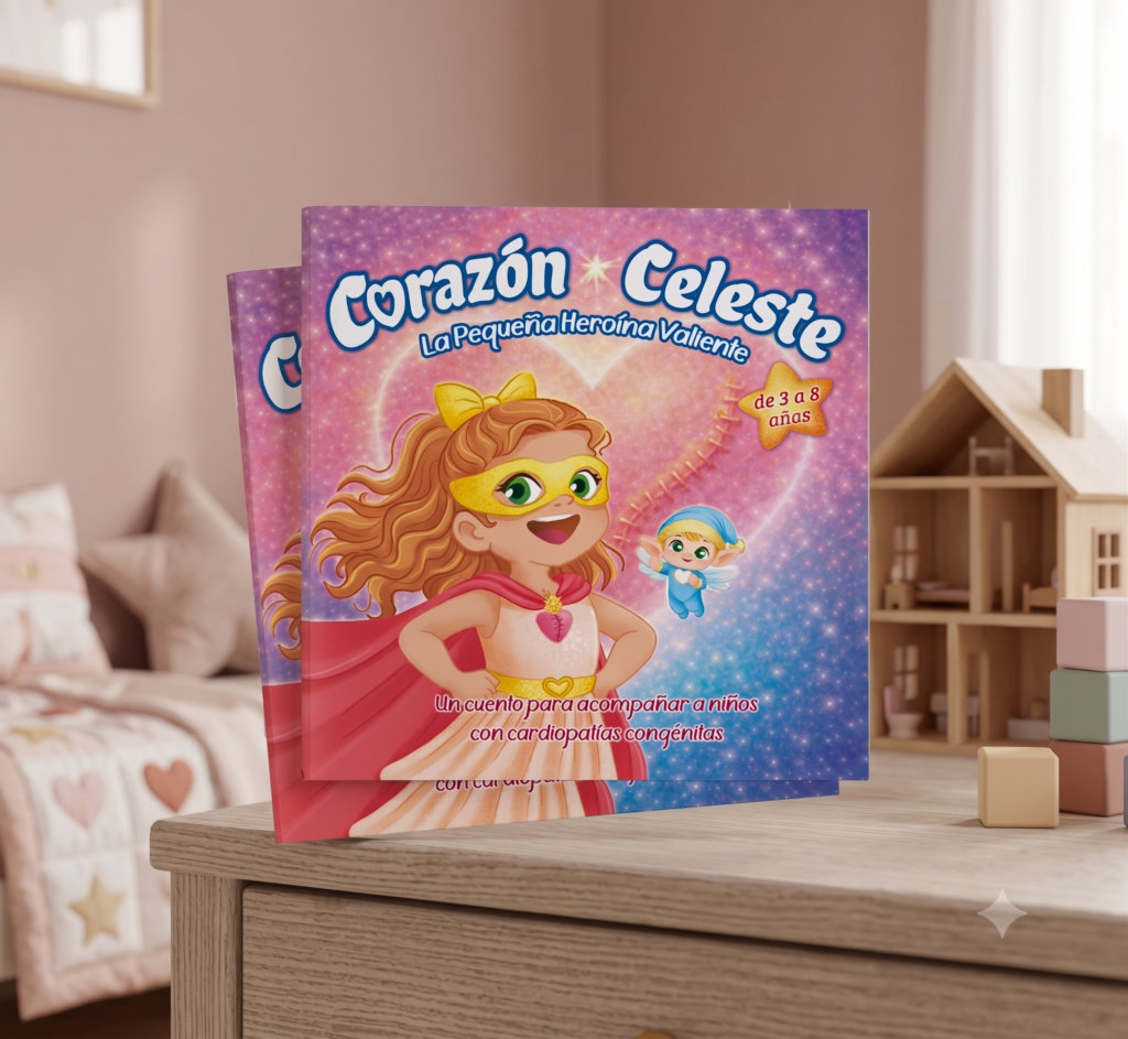 Portada del cuento infantil Corazón Celeste, la pequeña heroína valiente, para niños con cardiopatías congénitas de 3 a 8 años